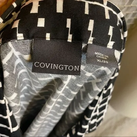 Covington Black & White Womens Button Up Short Sleeve Blouse Shirt Size XL - Picture 3 of 6